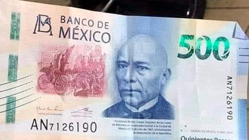 Apatzingán alertan por circulación de billetes de 500 pesos con imagen