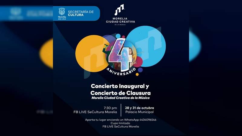 Invita SeCultura a conseguir acceso gratuito al concierto clausura de Morelia Ciudad Creativa de la Música 