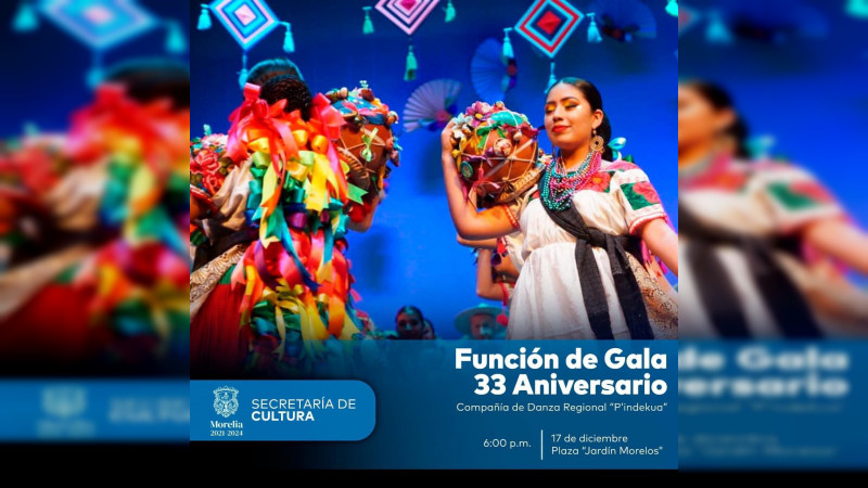 Compañía de Danza Regional P'indekua, celebrará 33 años en Plaza Jardín Morelos en Morelia 