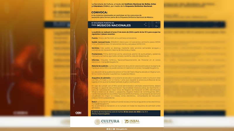 Invita SECUM a formar parte de la Orquesta Sinfónica Nacional 