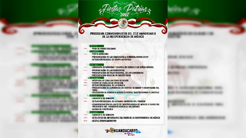 Presenta Gobierno de Huandacareo calendario de actividades para fiestas patrias 