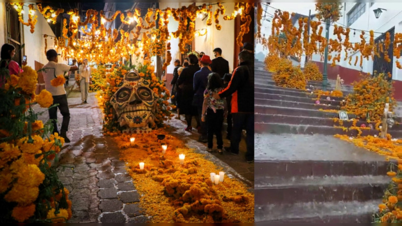 Lluvia barre con el altar de muertos más grande de Michoacán, en Tacámbaro 