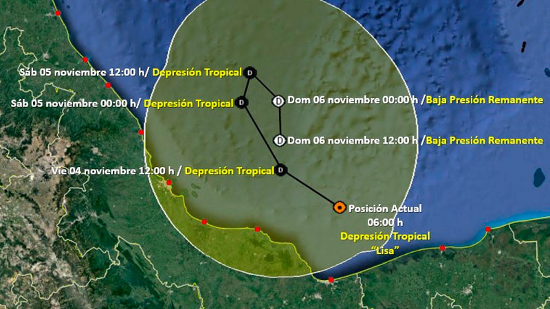 Depresión tropical "Lisa" se mantiene sobre la sonda de Campeche 