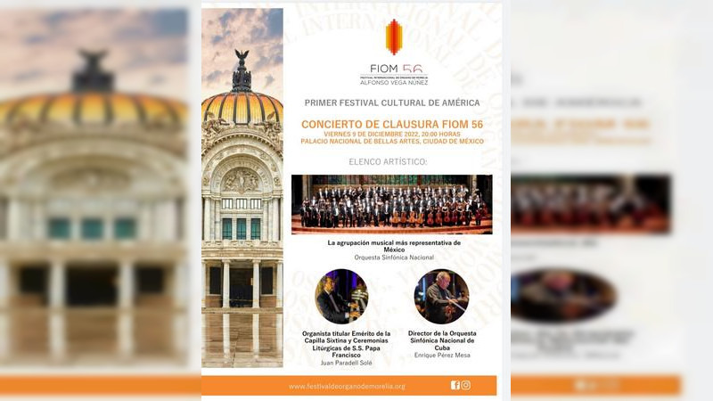 Con presencia en el Palacio de Bellas Artes, concluye hoy el Festival Internacional de Órgano de Morelia 