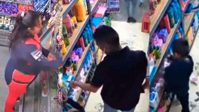 Indigna en redes, pareja junto con un niño roban tienda de abarrotes en EdoMex 