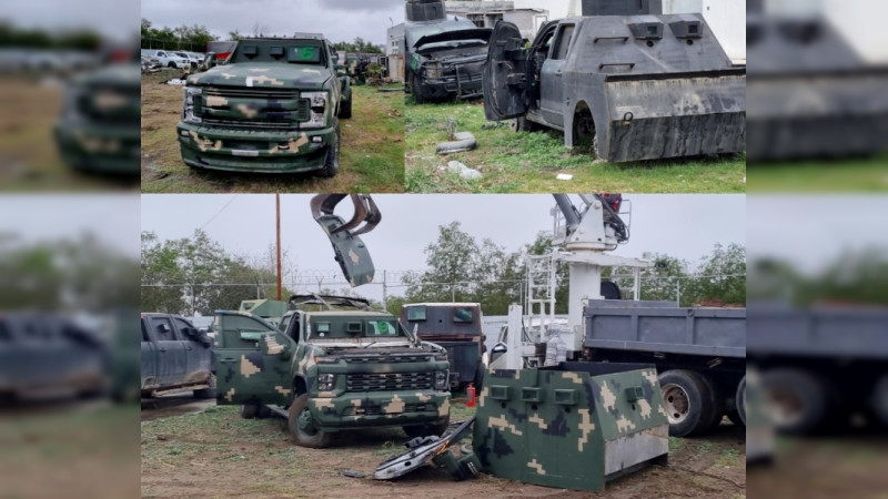 Destruyen camionetas blindadas y camiones monstruo del crimen organizado, en Tamaulipas 