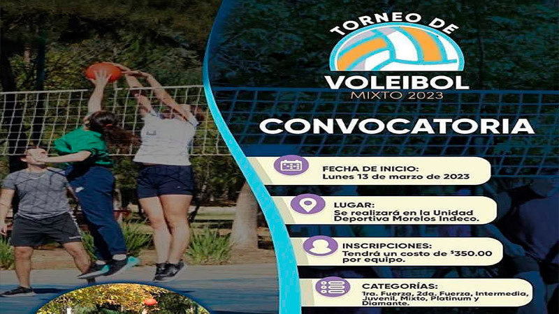 Convoca Ayuntamiento de Morelia a Torneo de Voleibol Mixto 