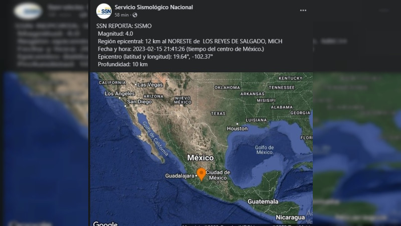 Se Registra Sismo De Magnitud 4.0 En Los Reyes De Salgado, Michoacán