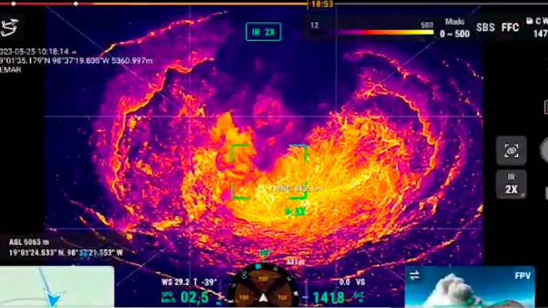 Dron de la Marina capta cráter del Popocatépetl con cámara infrarroja  