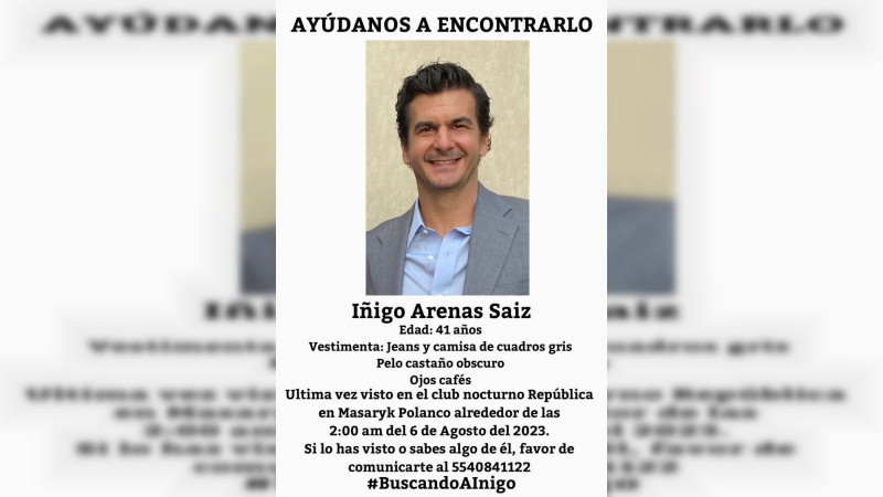 Reportan desaparición del empresario Iñigo Arenas Saiz 