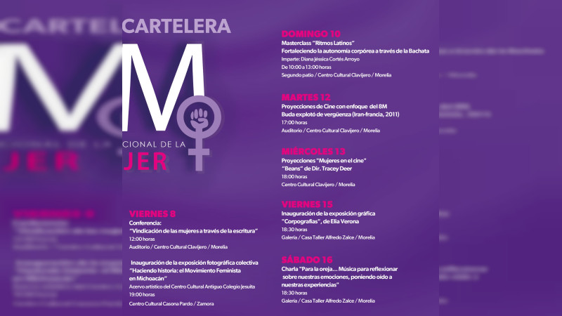 8M| Estas son las actividades culturales durante marzo en Morelia