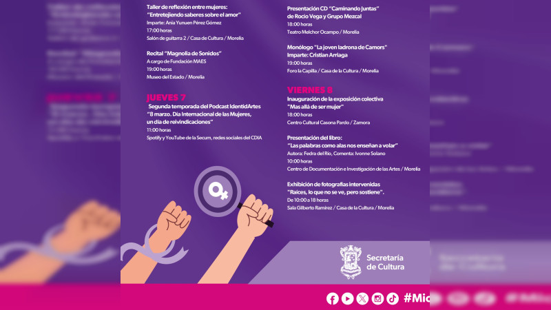 8M| Estas son las actividades culturales durante marzo en Morelia