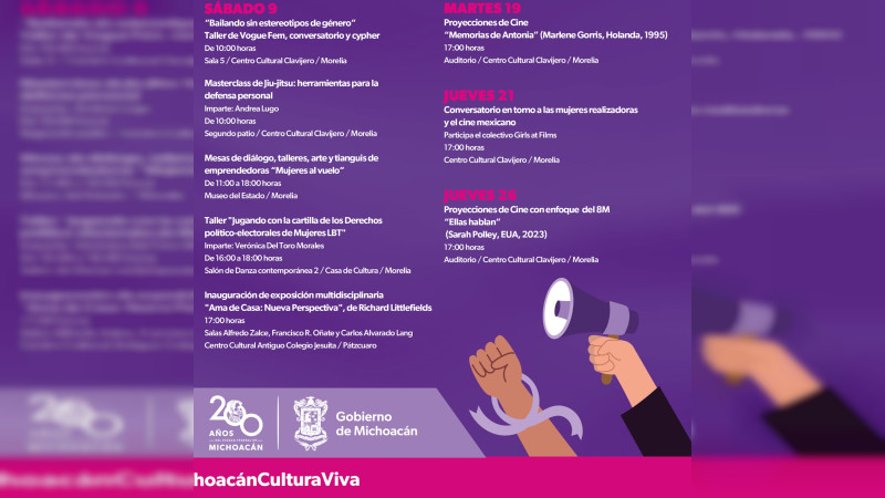 8M| Estas son las actividades culturales durante marzo en Morelia