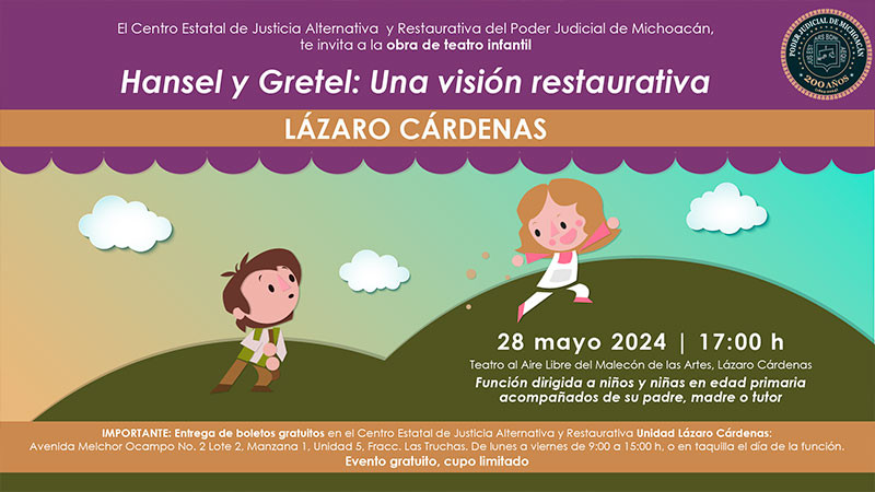 Infancias de Lázaro Cárdenas disfrutarán la obra de teatro infantil “Hansel y Gretel: una visión restaurativa” 