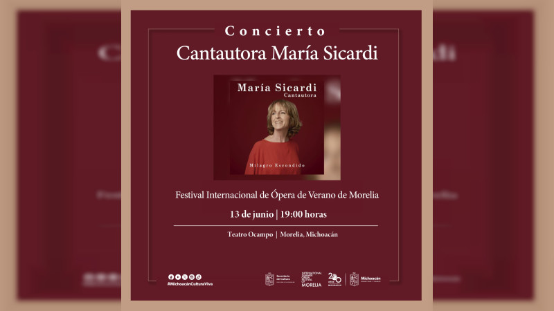 Dará concierto gratuito la argentina María Sicardi en el Teatro Ocampo 