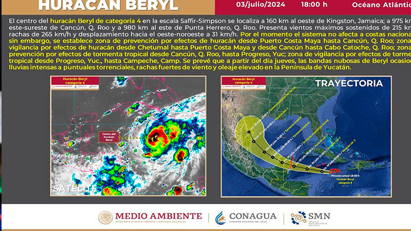 'Beryl' tocará tierra en Felipe Carrillo Puerto como huracán categoría 2 