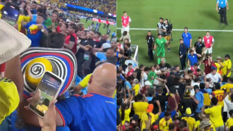 Se registra pelea en partido de Uruguay contra Colombia; jugadores golpean a aficionados  