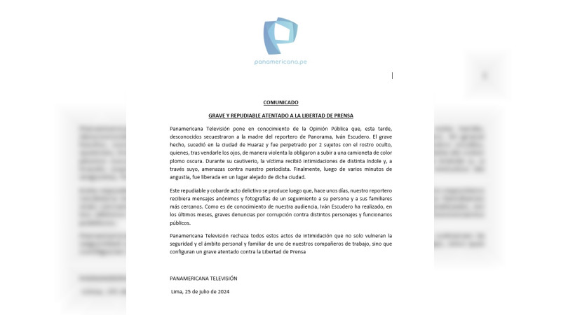 Secuestran a madre de periodista que investiga corrupción en Perú: “Dile a tu hijo que se calle” 