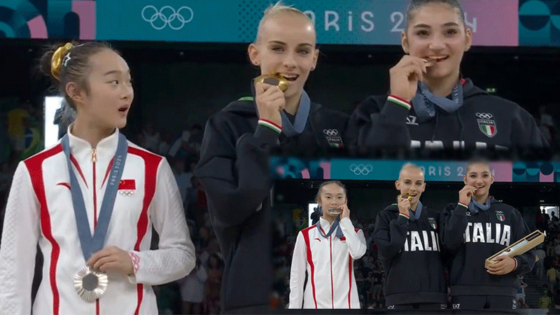 Tierno momento en los olímpicos: Zhou Yaqin imita la celebración de atletas italianas 