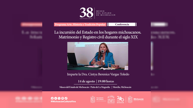 Conoce sobre el matrimonio y el Registro Civil en el siglo XIX en esta conferencia del Museo del Estado 