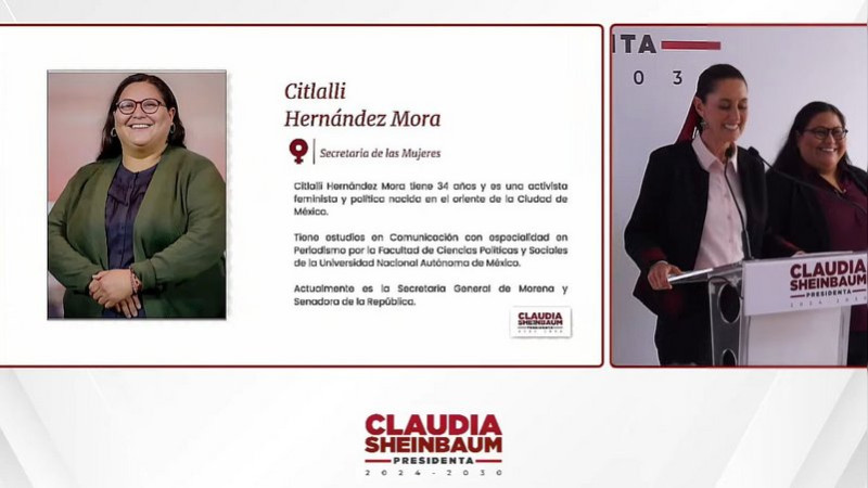 Anuncia Claudia Sheinbaum a Citlalli Hernández como próxima secretaria de las Mujeres 