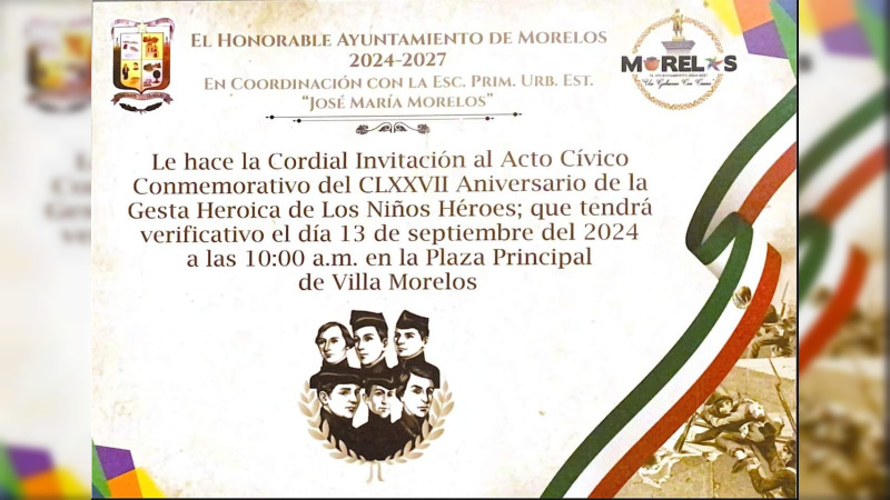 Conmemorará Ayuntamiento de Morelos Gesta Heroica de los Niños Héroes de Chapultepec