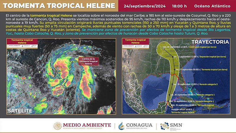 'Helene' avanza por el Caribe; podría tocar tierra en el norte de Quintana Roo como huracán 1 