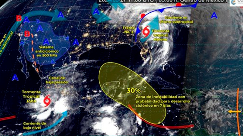 Huracán 'John' ocasionará lluvias extraordinarias en Colima, Michoacán y Guerrero 