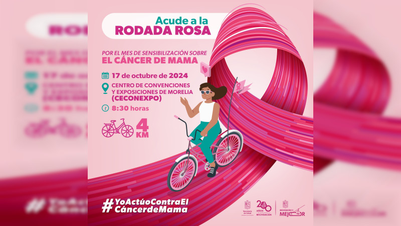 Sector Salud Michoacán invita a la Rodada Rosa contra el cáncer de mama 