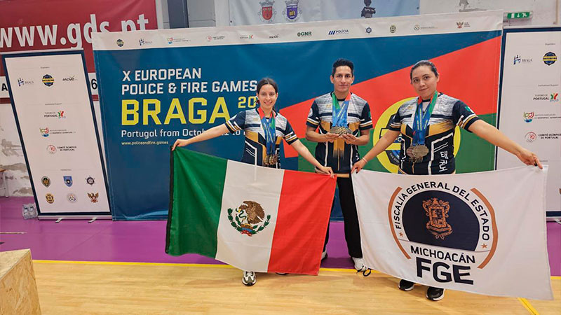 La FGE de Michoacán gana 19 medallas en los X Juegos Europeos de Policías y Bomberos, celebrados en Portugal