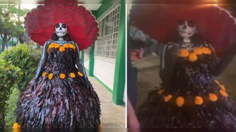 Estudiante chiapaneca crea vestido con chiles y genera furor en redes sociales 