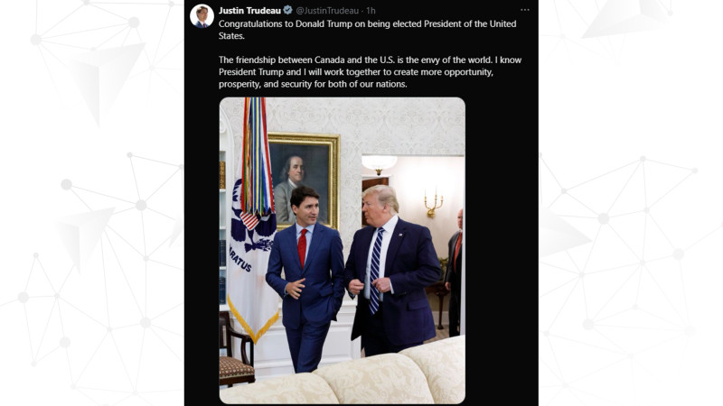 Justin Trudeau felicita a Trump y destaca la relación entre Canadá y Estados Unidos 