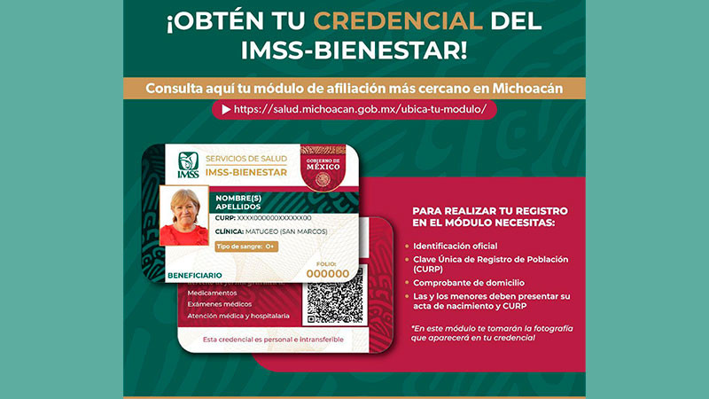 Tramita tu credencial del IMSS Bienestar este jueves en Apatzingán, Michoacán  