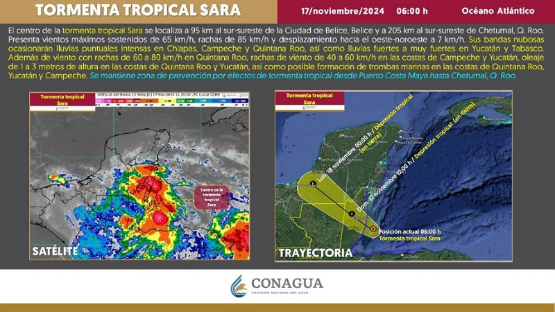 Tormenta tropical Sara se acerca a la Península de Yucatán; se prevé toque tierra en Belice 