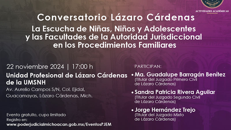 Lázaro Cárdenas: abierto registro para participar en el conversatorio que socializa el Código Nacional de Procedimientos Civiles y Familiares  