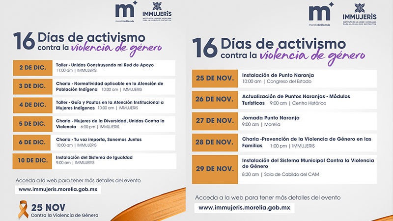 Gobierno de Morelia invita a la ciudadanía a las actividades contra la violencia de género por el 25N