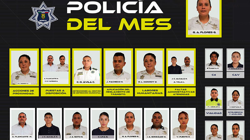 Reconoce Policía Morelia a mujer como la “Policía del Mes” de noviembre  