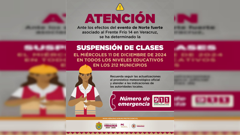 Suspenden clases en Veracruz por Frente frío 14