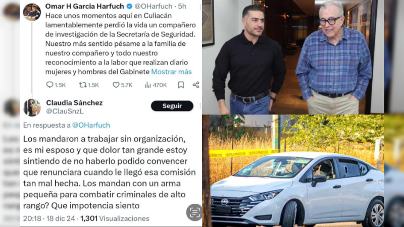 Explota viuda de colaborador de Harfuch: Lo mandaron con un arma corta y tres cargadores, a detener capos en Culiacán 