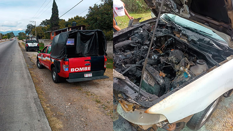 Atienden bomberos de Zitácuaro, Michoacán incendio de vehículo 