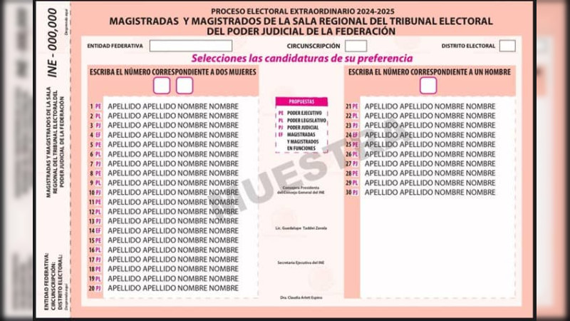 Comisión del INE aprueba diseño de boletas para elección judicial; serán de diversos colores y tamaño