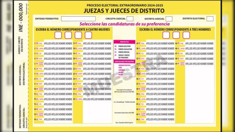 Comisión del INE aprueba diseño de boletas para elección judicial; serán de diversos colores y tamaño