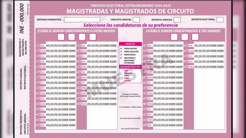 Comisión del INE aprueba diseño de boletas para elección judicial; serán de diversos colores y tamaño