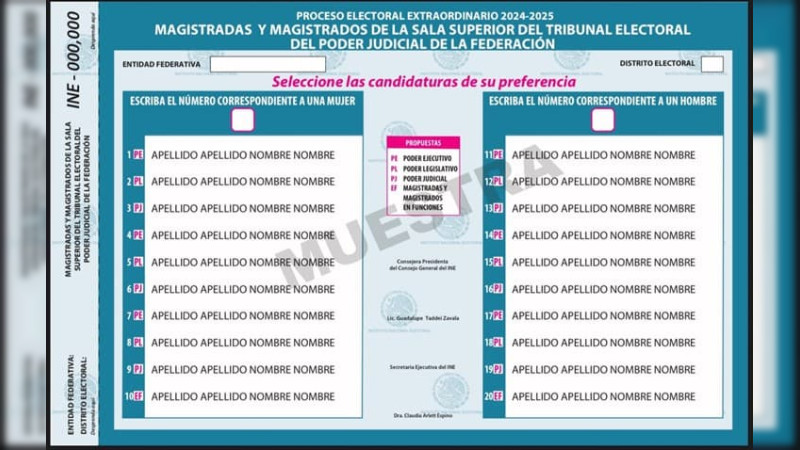 Comisión del INE aprueba diseño de boletas para elección judicial; serán de diversos colores y tamaño