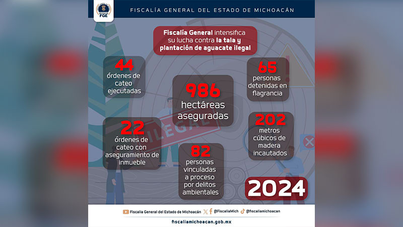 Durante el 2024, la FGE de Michoacán ejecutó 44 órdenes de cateo por delitos ambientales  