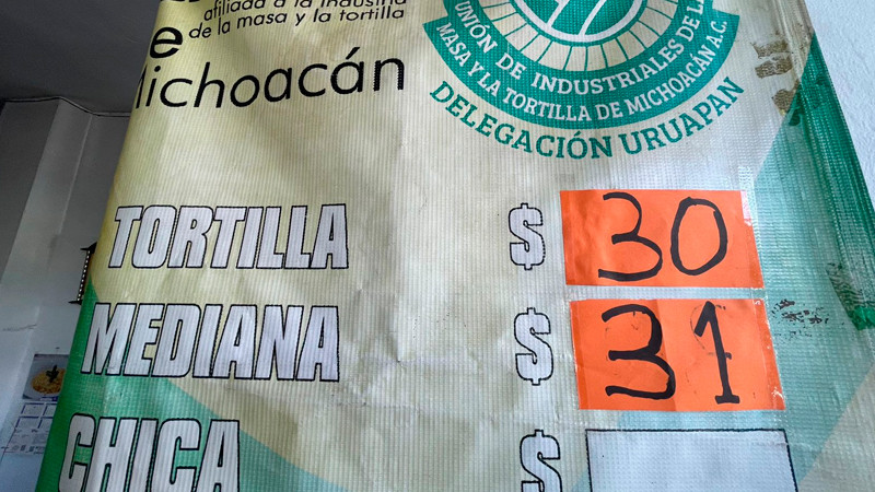 En Uruapan aumenta el precio del kilo de la tortilla, se vende en 30 pesos 