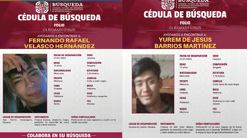 Activan la búsqueda de 7 jóvenes desaparecidos en Oaxaca