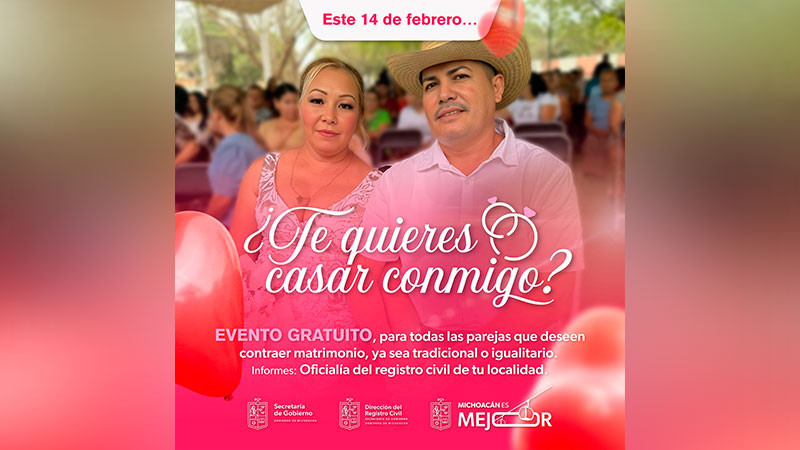 ¿Te quieres casar? Michoacán tendrá bodas colectivas gratis el 14 de febrero 