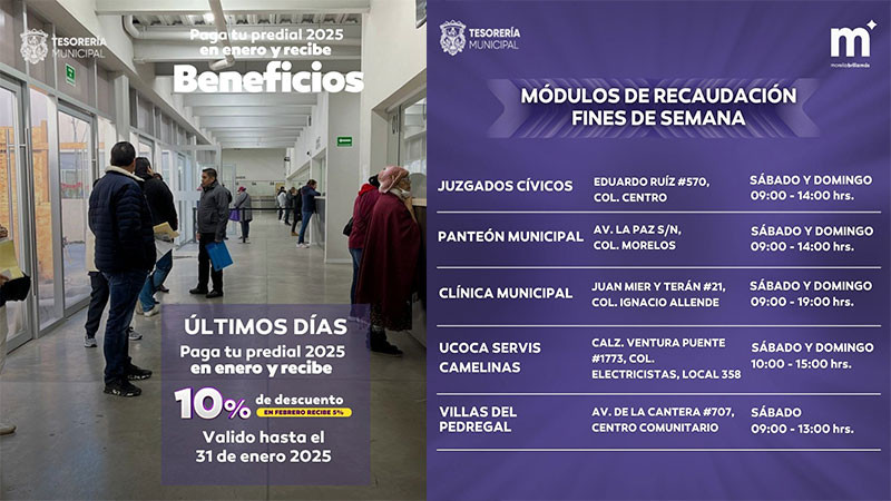 Gobierno de Morelia invita a aprovechar el 10% de descuento al pagar el Predial, en enero 