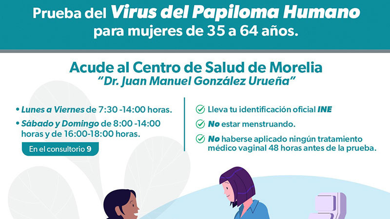 Pruebas gratuitas de Papiloma Humano en Centro de Salud de Morelia, Michoacán 